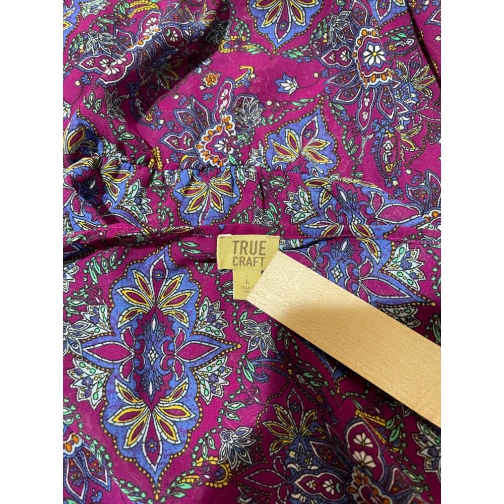 True Craft Duster Womens L Purple Print Gathered Waist Cover Up - Picture 5 of 7